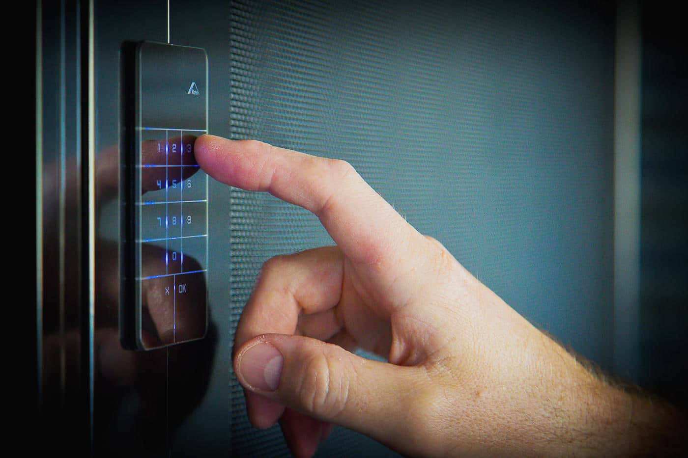 Close-up of hand settings Crimsafe safety mechanics. Available at Complete Blinds Australia.
