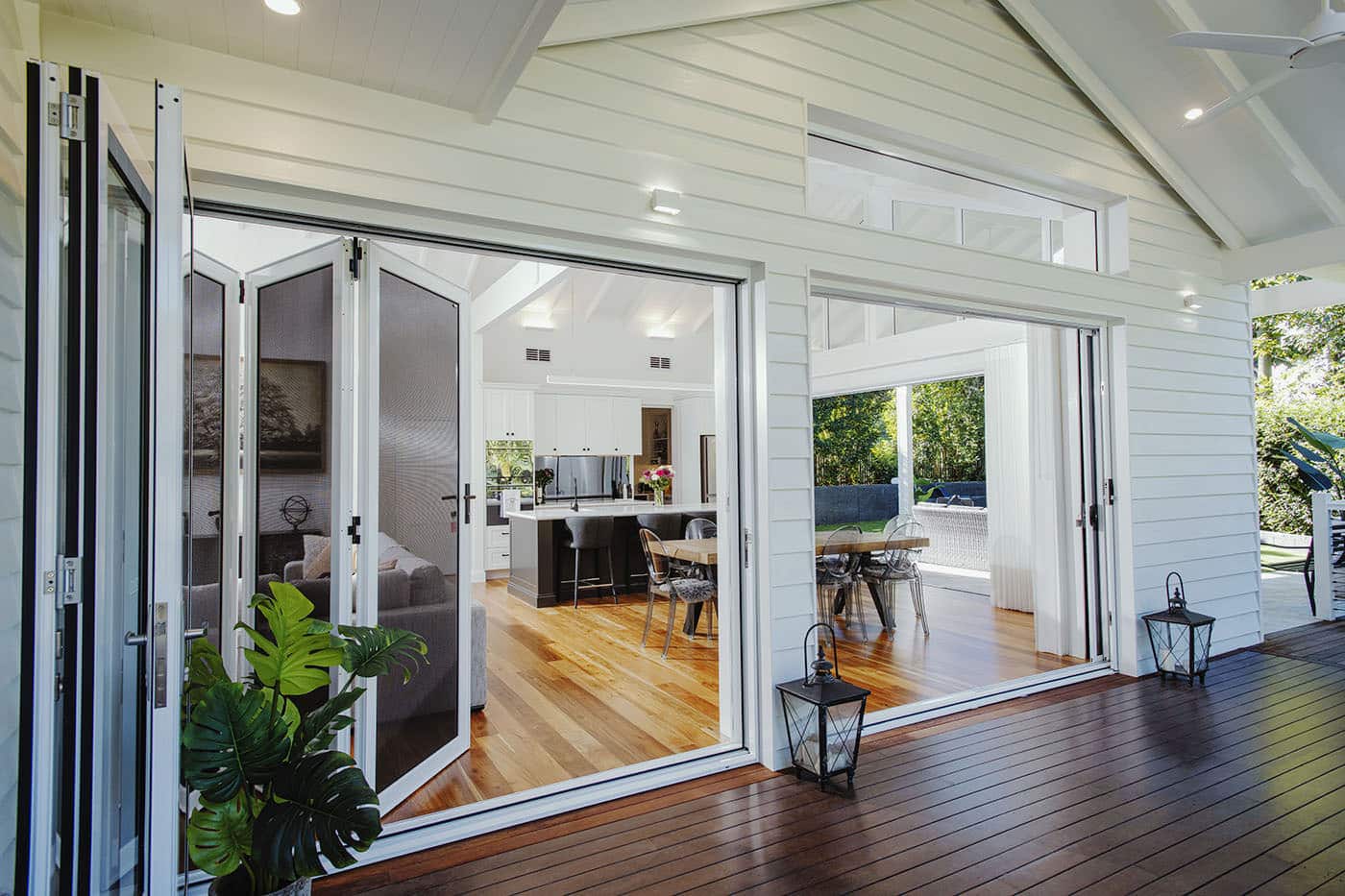 Bi-fold sliding doors installed at home patio by Complete Blinds Australia.