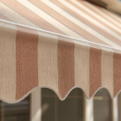 Motorised retractable window awning with wind sensor installed on a Brisbane home