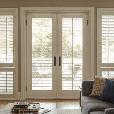 Shutters stacked to one side to keep a clear opening